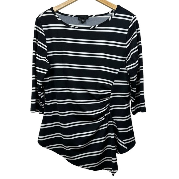 Metaphor Black and White Stripe Jersey 3/4 Sleeve Top, Large - Picture 1 of 9